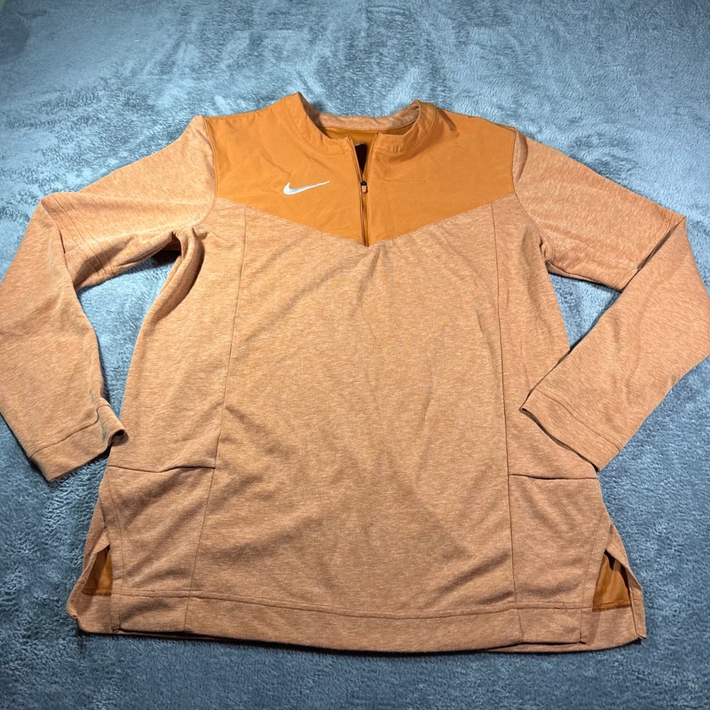 Nike Mens Dri-FIT Quarter Zip Pullover Orange‎ Heather Woven Overlay Medium